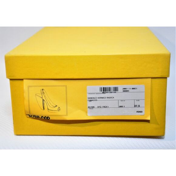 Fendi Italy Vernice Radica Peep Toe Platform Sandal Heel Tabacco Brown 37.5/7 - Picture 4 of 11